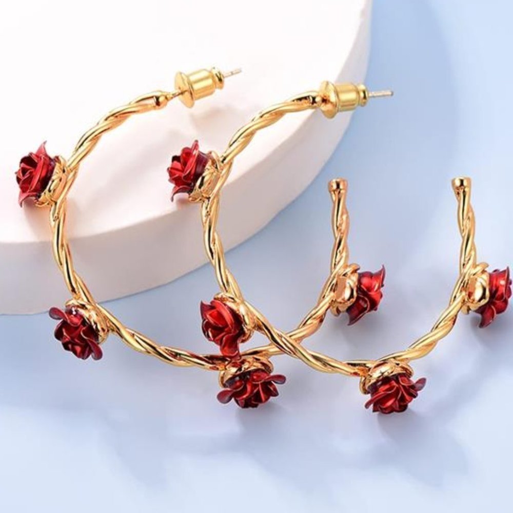 18k Rose Gold Rose Flower Earrings